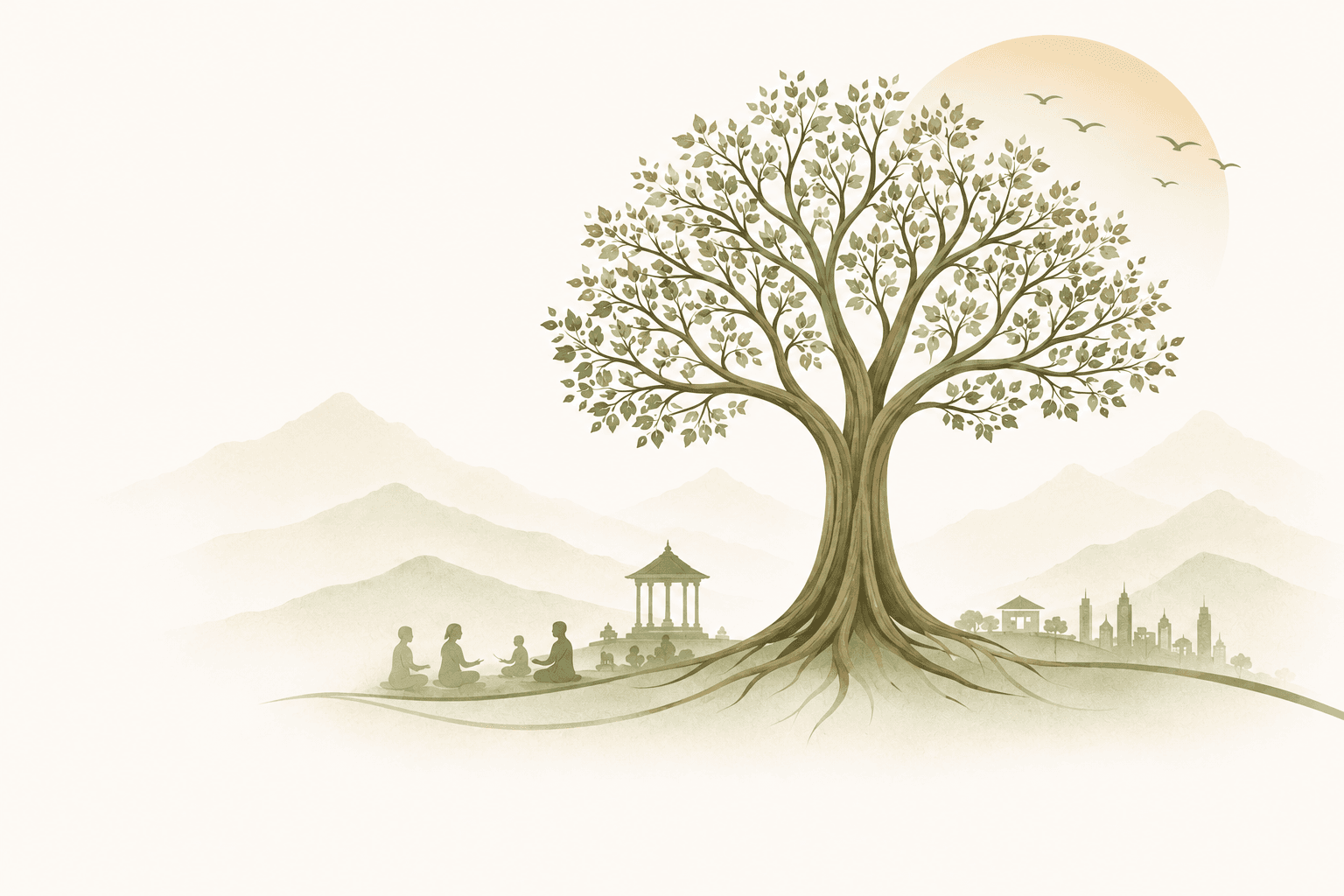 A serene tree illustration representing integral development and community.